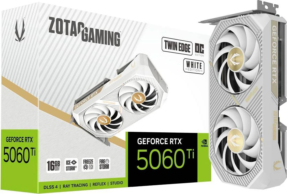 Kartelë grafike ZOTAC GAMING GeForce RTX 5060 Ti Twin Edge OC, 16 GB GDDR7, e bardhë