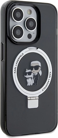 Mbështjellës Karl Lagerfeld Ring Stand Karl&Choupette MagSafe për iPhone 14 Pro Max, i zi