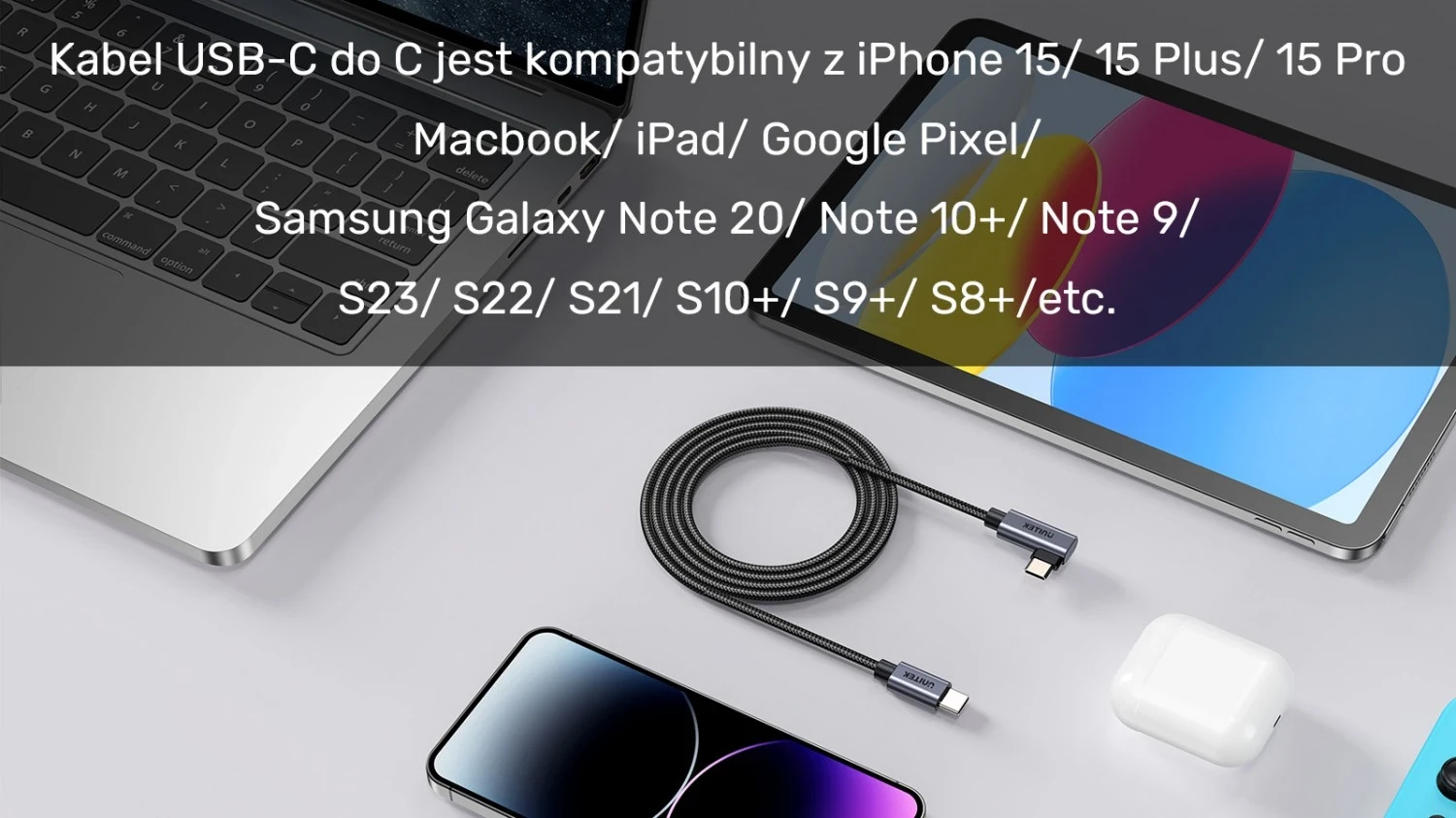 Kabull Unitek USB-C këndor 90° PD100W 3m, ngjyrë zi-hiri