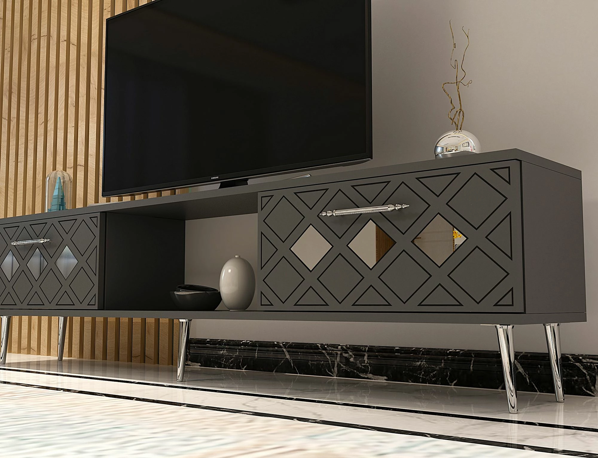 Komodë për TV Skye Decor, Dome, anthracite, silver