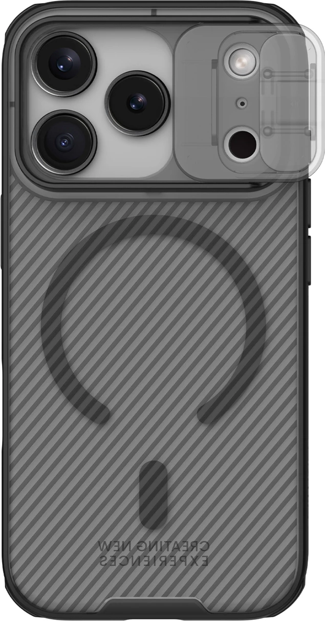 Mbështjellës Nillkin CamShield Pro MagSafe për iPhone 17 Pro Max, PC+TPU, magnet i integruar, kapak rrëshqitës i kamerës, transparent black
