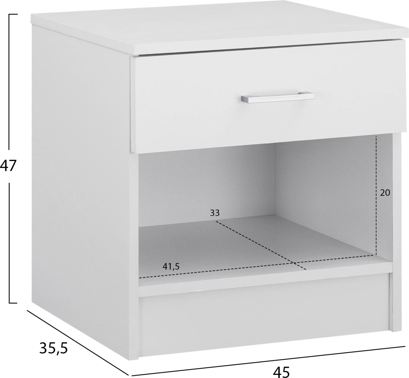 Komodinë nate me 1 sirtar, ngjyrë e bardhë, FH2345.05, 45x35,5x47 cm
