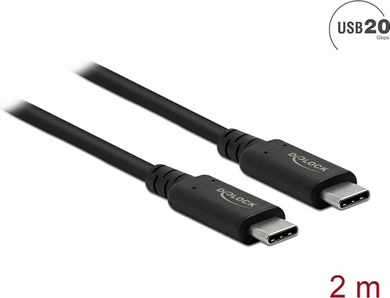 Kabllo USB4 DeLOCK USB-C në USB-C, 2 m, 20 Gbps, USB PD 100 W, e zezë