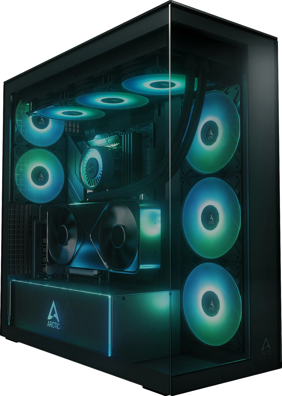 Kasë ARCTIC Xtender, Midi Tower, xham i temperuar, RGB, e zezë
