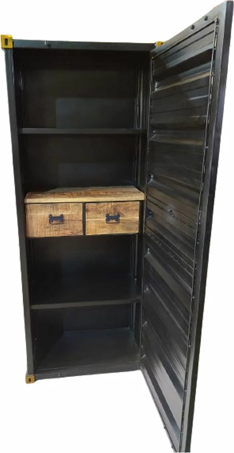 Raft librash i lartë CONTAINER, ngjyrë e zezë, ar dhe ndryshk, 61x40x177