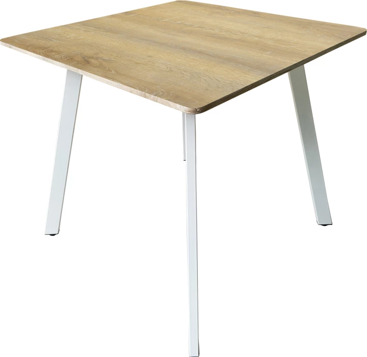 Tavolinë katrore Squaro, sipërfaqe sonoma, këmbë të bardha, 80x80x75cm