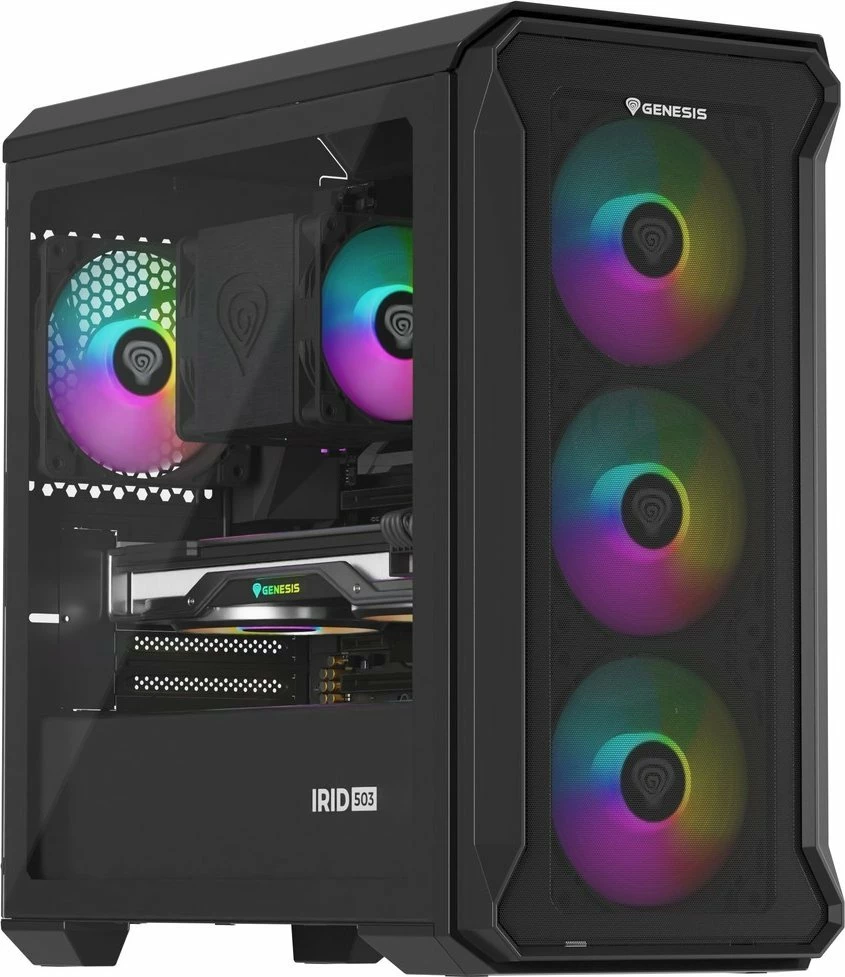 Kasë GENESIS Irid 503 ARGB V2 NPC-1559 Micro Tower, Micro-ATX/Mini-ITX, x4 ventilatorë ARGB 120mm, e zezë