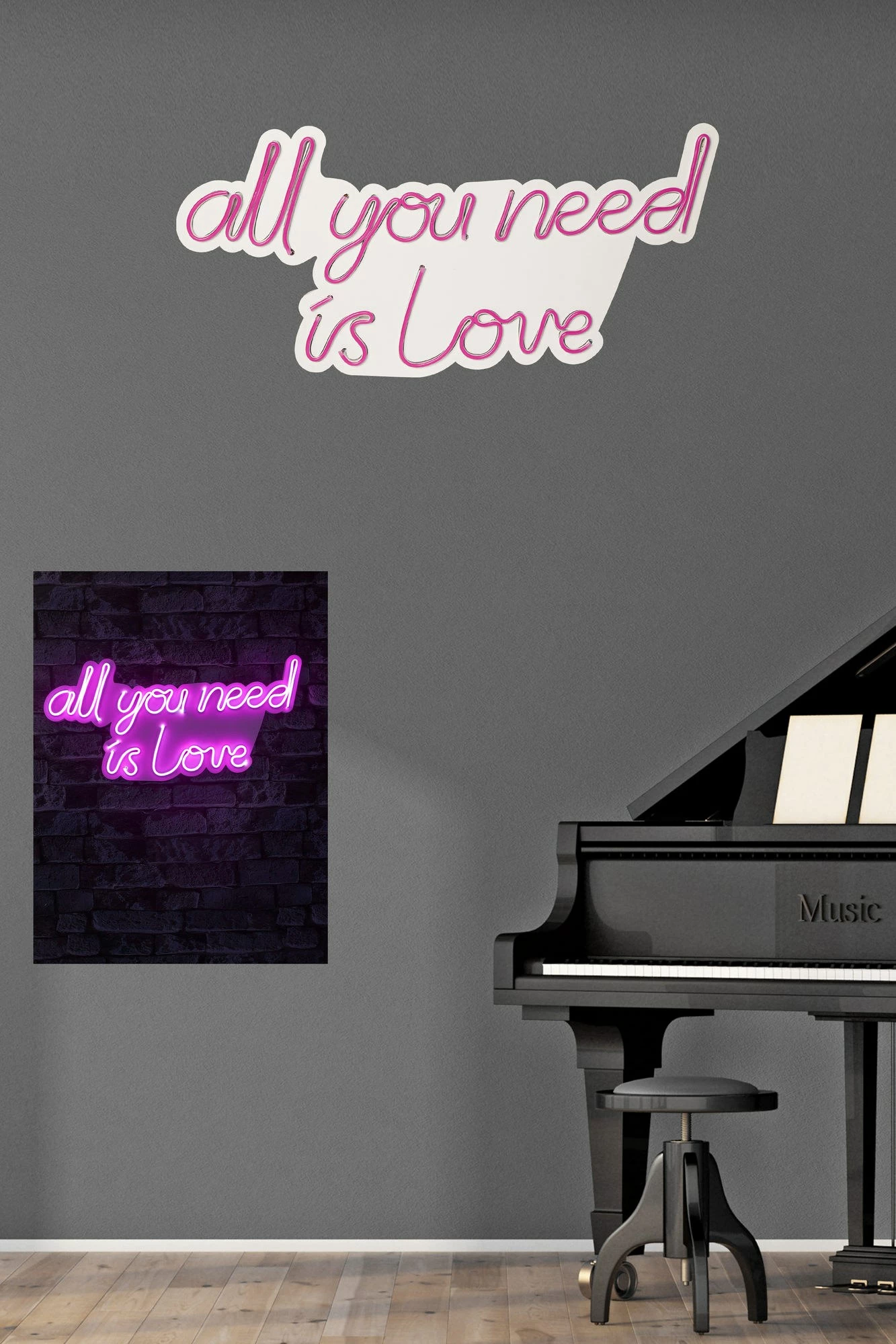Dekor dritash LED plastike, 'all you need is love', ngjyrë rozë