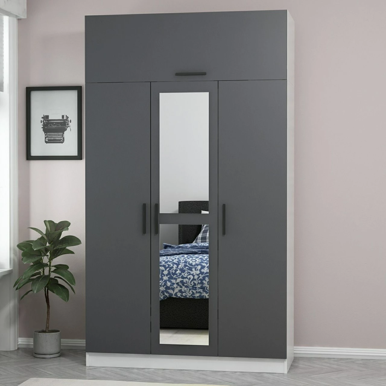 Dollap Skye Decor, 3 kapak, anthracite, i bardhë, 255cm