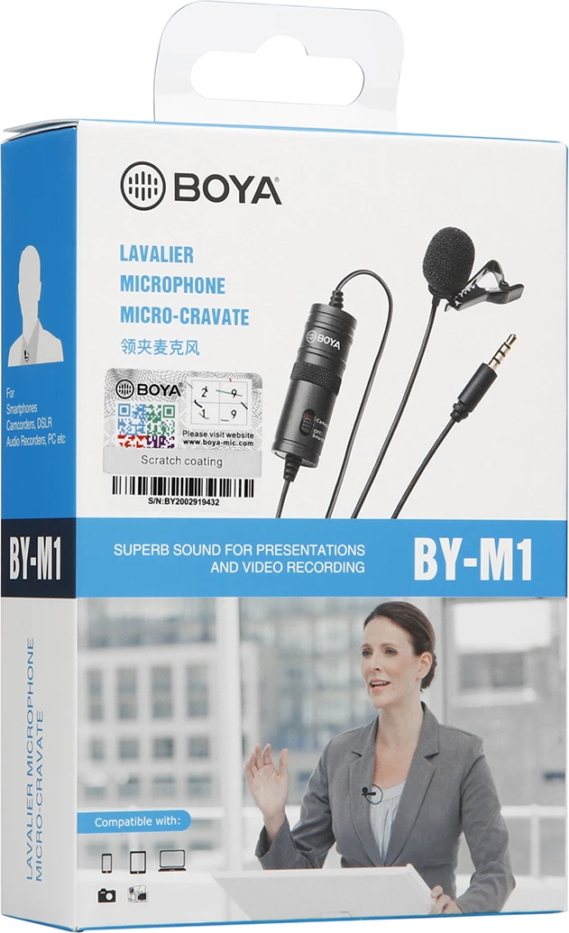 Mikrofon lavalier BOYA BY-M1 me kabllo 6 m, 3.5 mm TRRS, omnidirectional, i zi