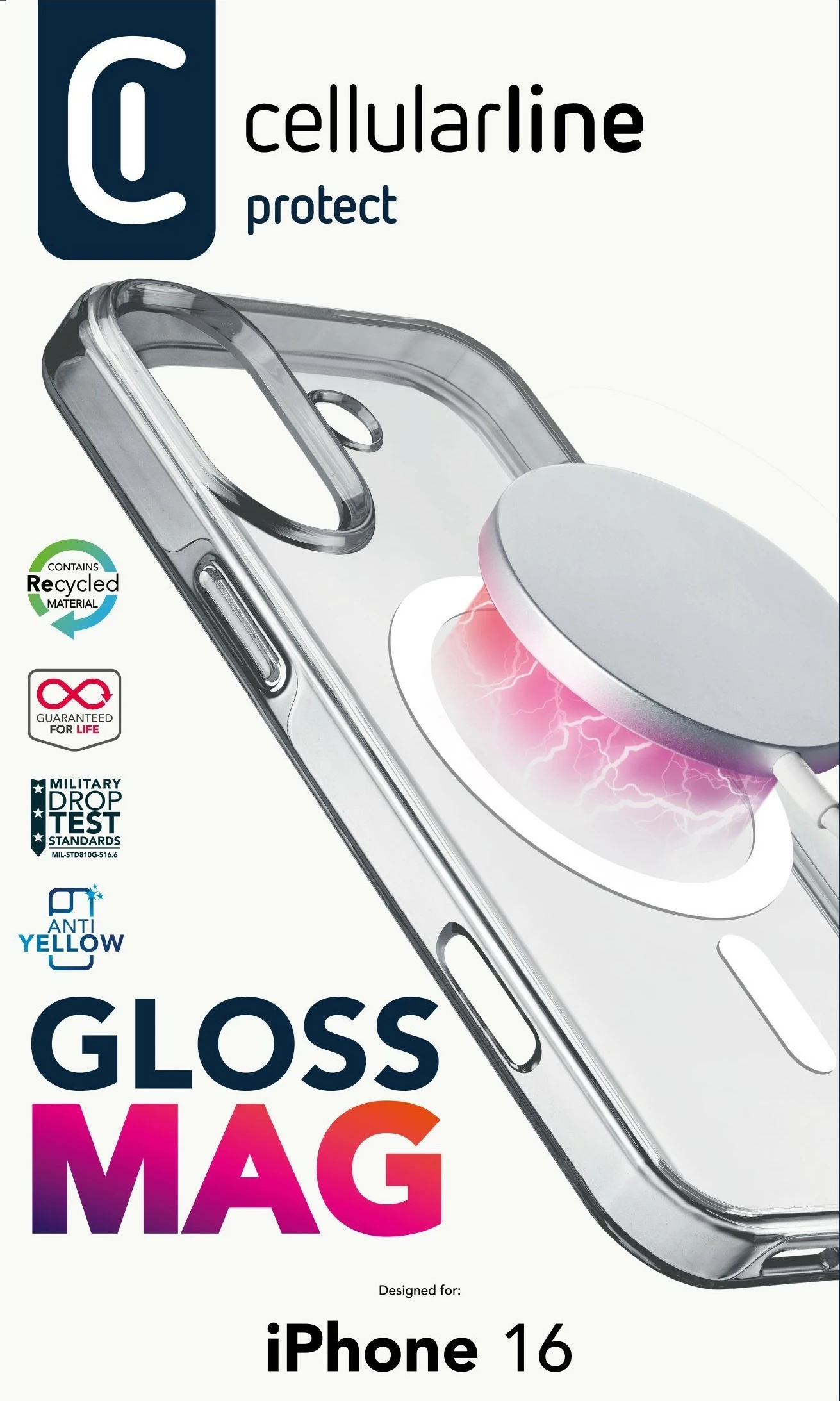 Mbështjellës Cellular Line MAG iPhone 16, MagSafe, transparent