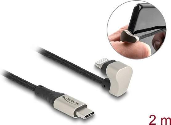 Kabllo DeLOCK USB-C në Lightning, 2 m, 180° këndore, MFi, e zezë