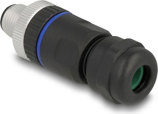 Konektor M12 DeLOCK A-coded 8-pin mashkull, cross-connector, lidhje me vidë, IP67, metal, zi/argjendt