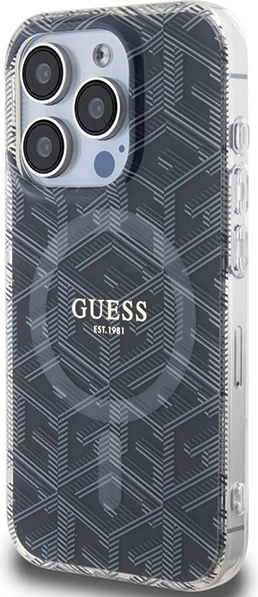 Mbështjellës Guess IML GCube MagSafe për iPhone 15 Pro, i zi