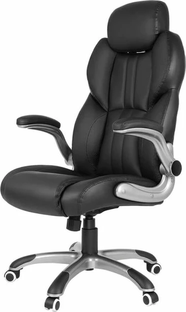 Karrige zyre SONGMICS OBG65BK, rrotulluese, me mbështetëse koke, krahë të palosshëm, lartësi e rregullueshme, 150 kg, e zezë