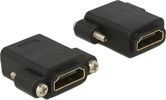 Adapter HDMI DeLOCK, 2x HDMI femër-femër, me vida montimi, i zi