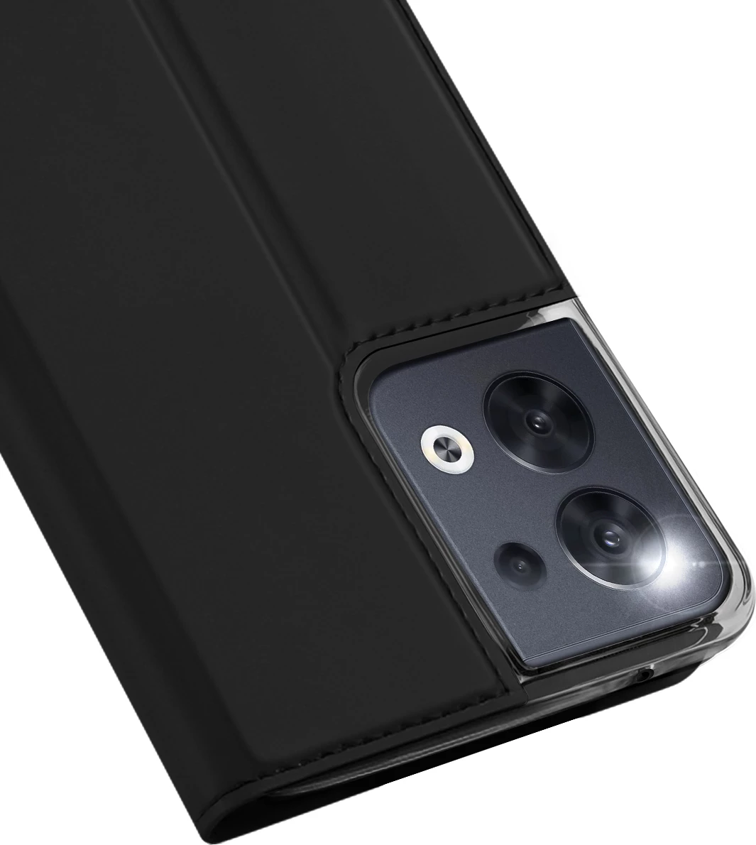 Mbështjellës Dux Ducis Skin Pro për Oppo Reno 8, me kapak, xhep kartelash dhe qëndrim, i zi