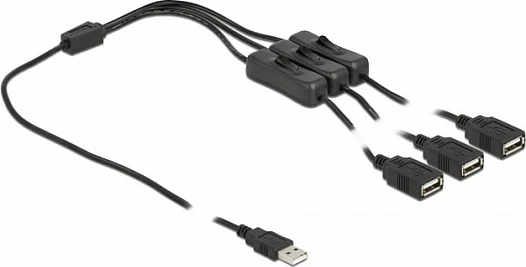 Kablo USB DeLOCK USB-A mashkull në 3x USB-A femër me switch, 1 m, e zezë