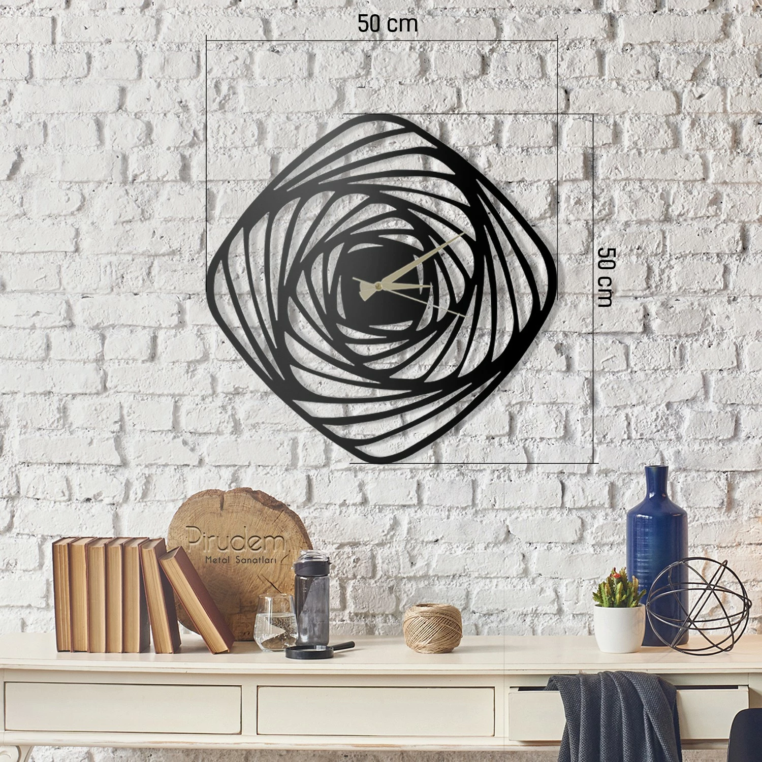 Orë muri dekorative metalike Wallity, Girdap, e zezë, 50x50cm