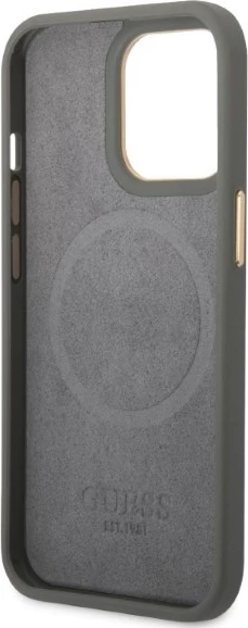 Mbështjellës Guess Peony Logo Plate për iPhone 13 Pro Max 6.7", MagSafe, Gri