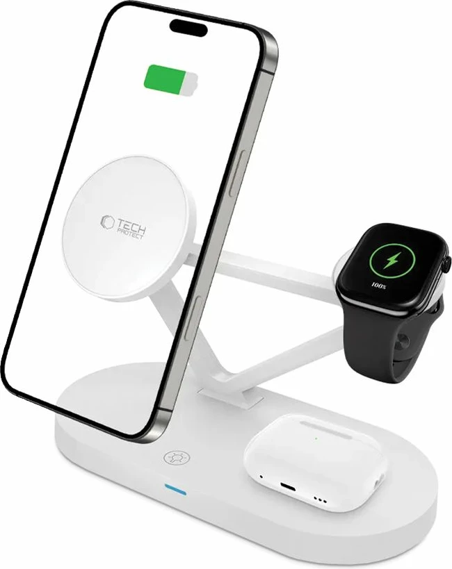 Karikues wireless 3-në-1 Tech-Protect QI15W-A41 me MagSafe, i bardhë