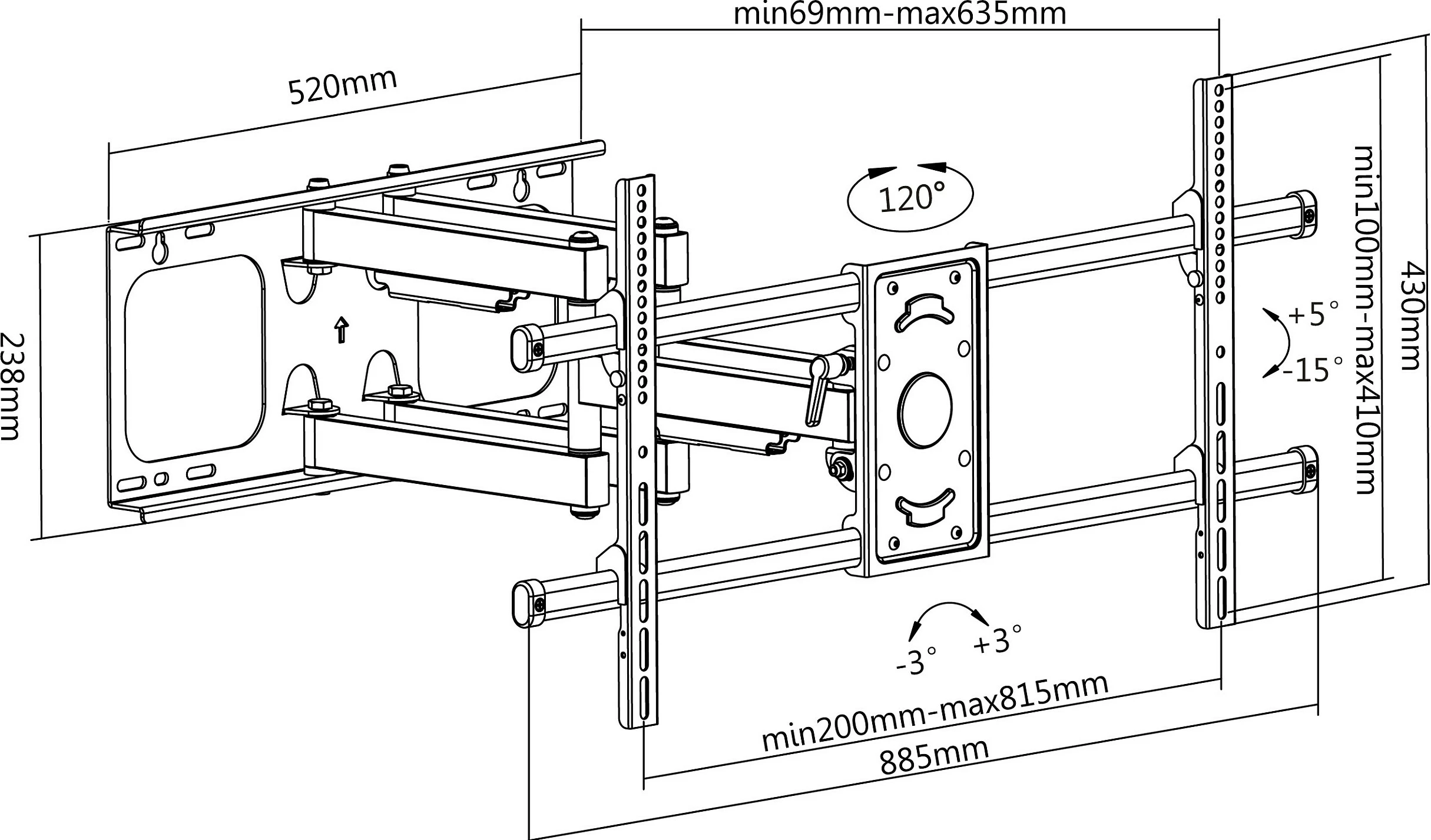 Mbajtëse muri TV EQUIP, 37"-90", e pjerrët dhe e rrotullueshme, VESA 200x200, 75 kg, e zezë