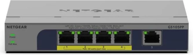 Switch Netgear GS105PP-300EUS 5 porta 100Mbps, Gri