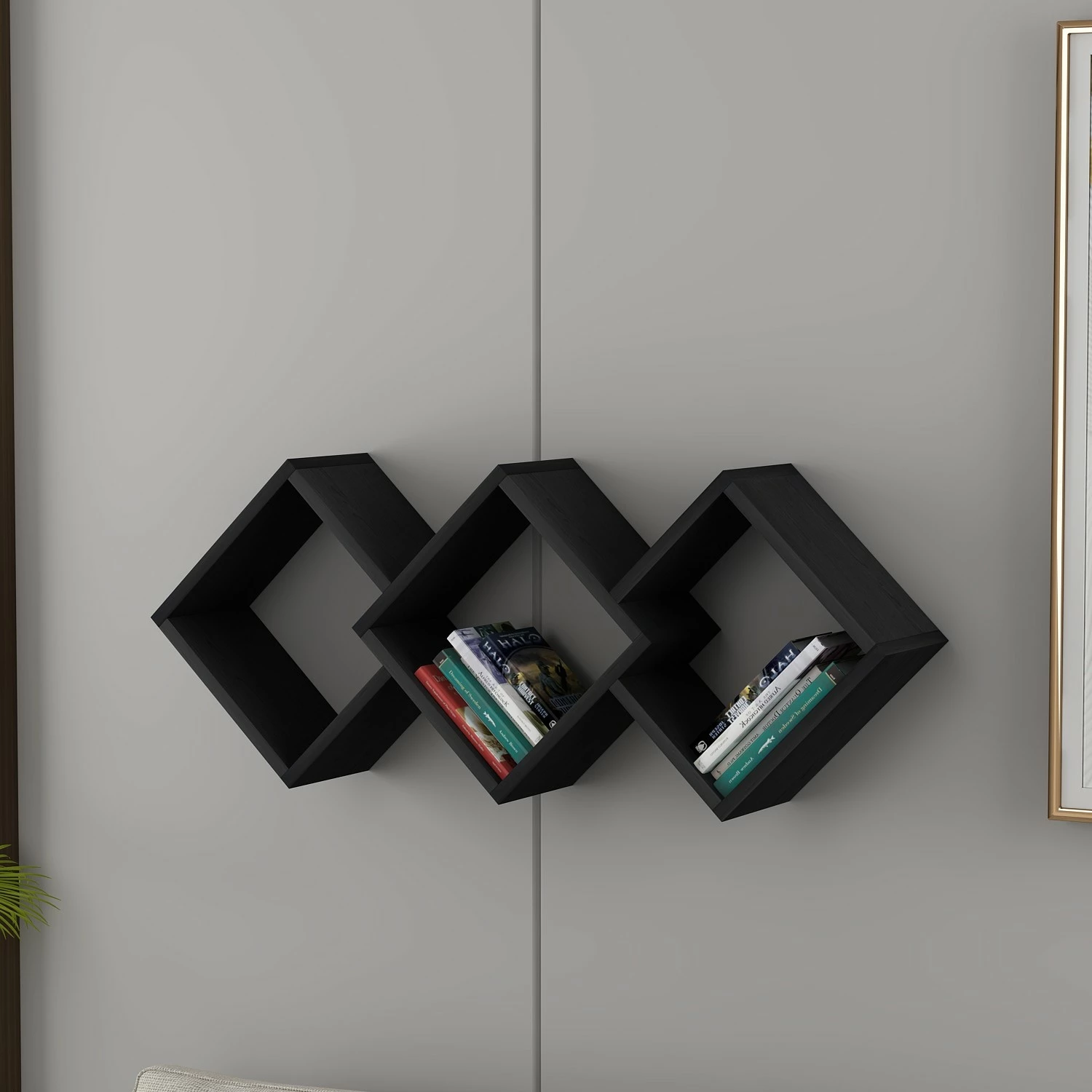 Raft muri Skye Decor, ngjyrë e zezë, Glaxy
