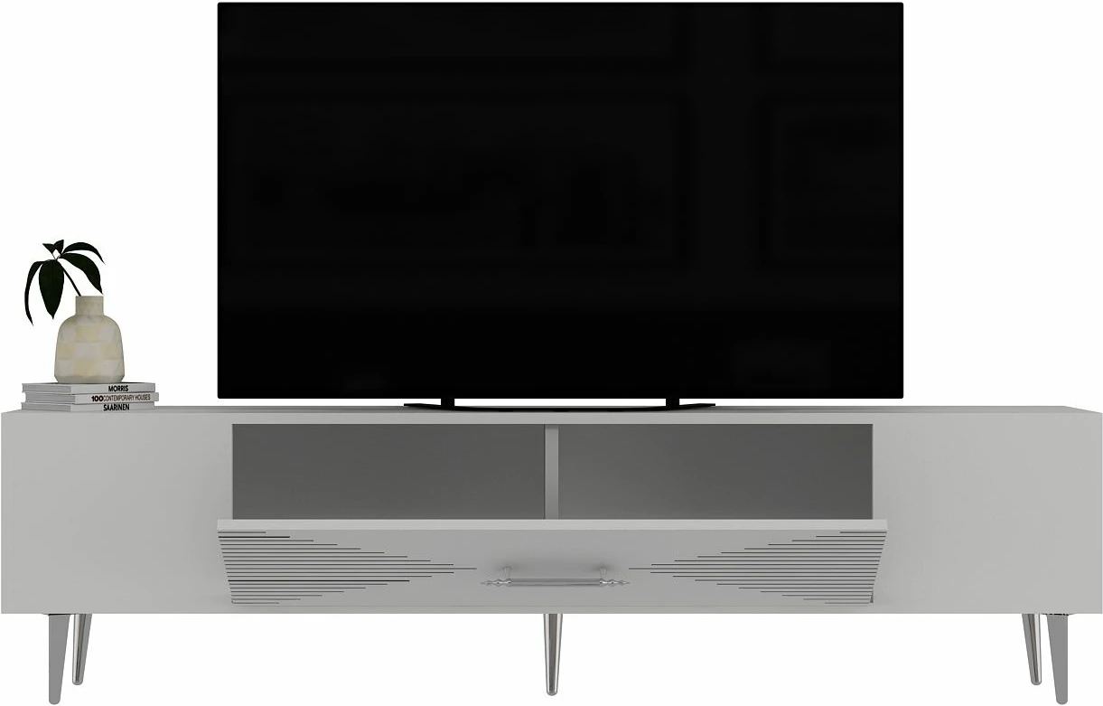 Komodë TV Skye Decor, e bardhë, argjend
