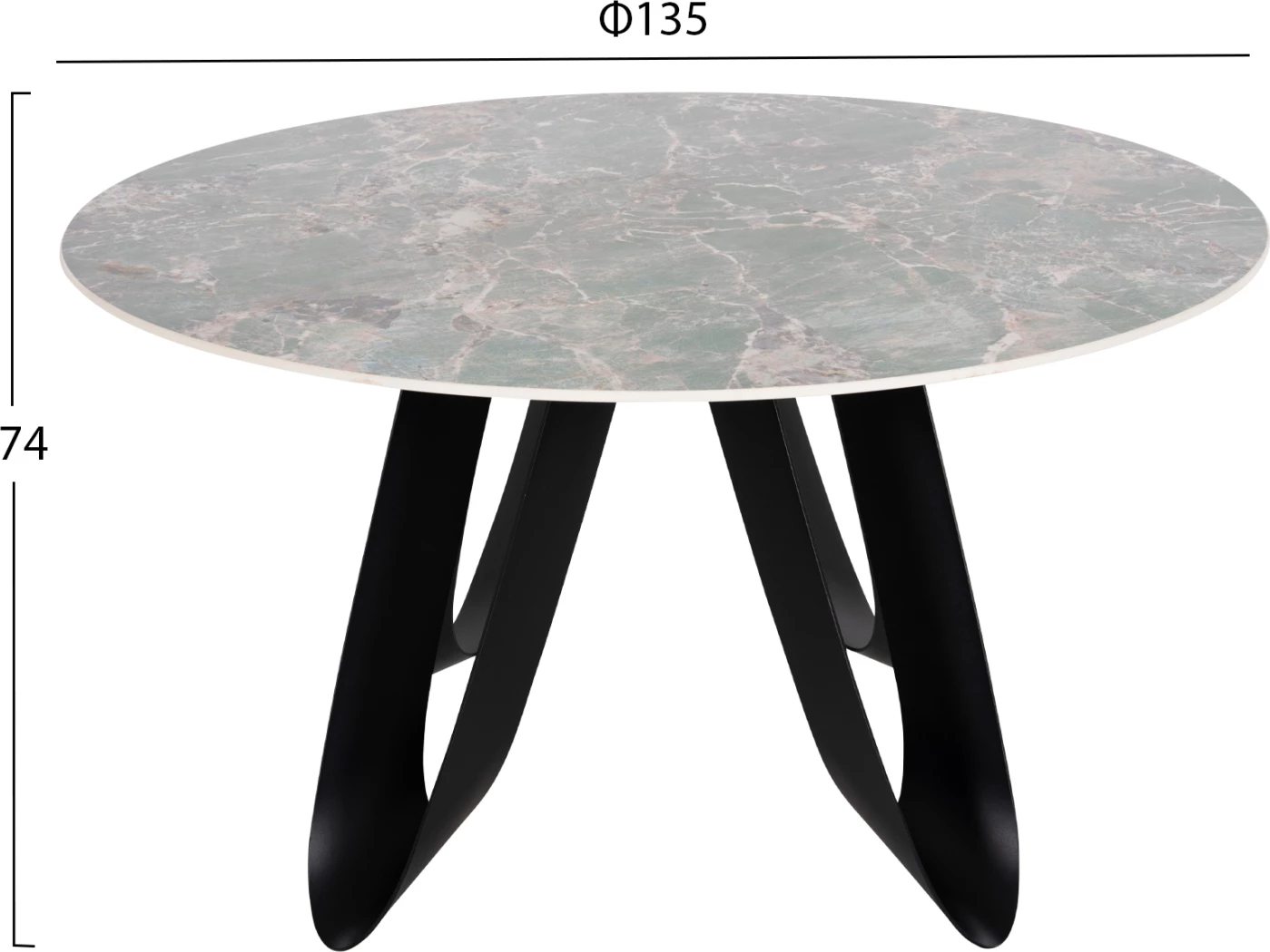 Tavolinë ngrënieje e rrumbullakët ZOD FH9852.03 sipërfaqe qeramike gri mermer-këmbë metalike të zeza Φ135x74Hcm