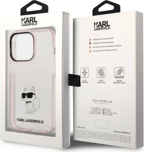 Mbështjellës Karl Lagerfeld KLHCP14LHNCHTCP për iPhone 14 Pro 6.1", hardcase, rozë