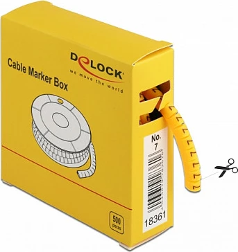 Marker kabllosh DeLOCK Cable Marker Box No. 7, 500 copë, për kabllo 4–5 mm, e verdhë