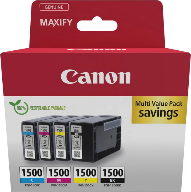 Kartush boje, Canon, PGI-1500 (9218B006), standard, zi/cyan/magenta/e verdhë, paketë 4-copëshe