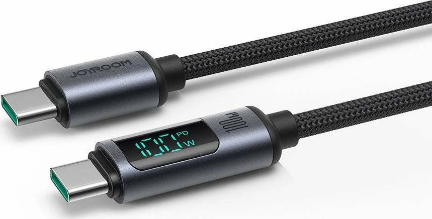 Kabllo USB-C–USB-C Joyroom S-CC100A16 100W 1.2 m me ekran LED, e zezë