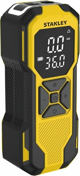 Kompresor makine Stanley SXIF0101 12 V, 10 bar, me bateri Li-Ion, power bank, i verdhë/zi, me set aksesorësh + çantë