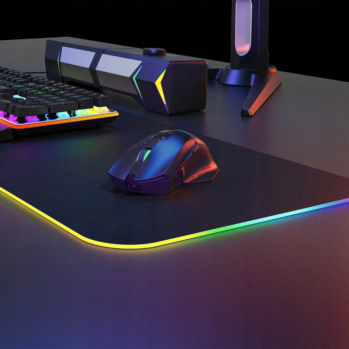 Maus gaming wireless Rampage Drop M3 V2 24000 DPI, Bluetooth/2.4 GHz, RGB, Black, set me kabllo USB-A në USB-C 1.2 m + adapter USB-A në USB-C + sliderë rezervë
