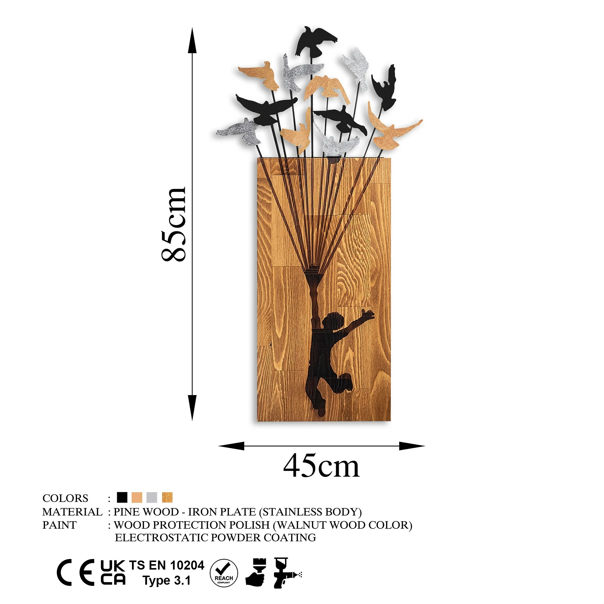 Aksesor dekorativ për mur, dru, Wallity Flying Boy 2, ngjyrë arre dhe e zezë, 45x86cm