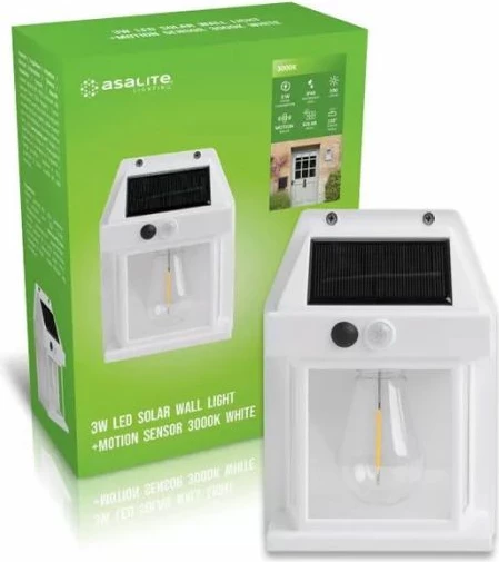 Ndriçues muror solar LED Asalite ASAL0289 3W 100 lm 3000K IP44 120×170 mm, i bardhë