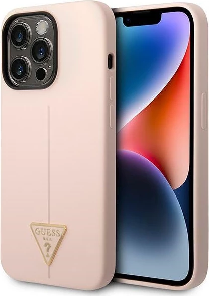 Mbështjellës Guess Silicone Triangle për iPhone 14 Pro Max 6.7", Rozë