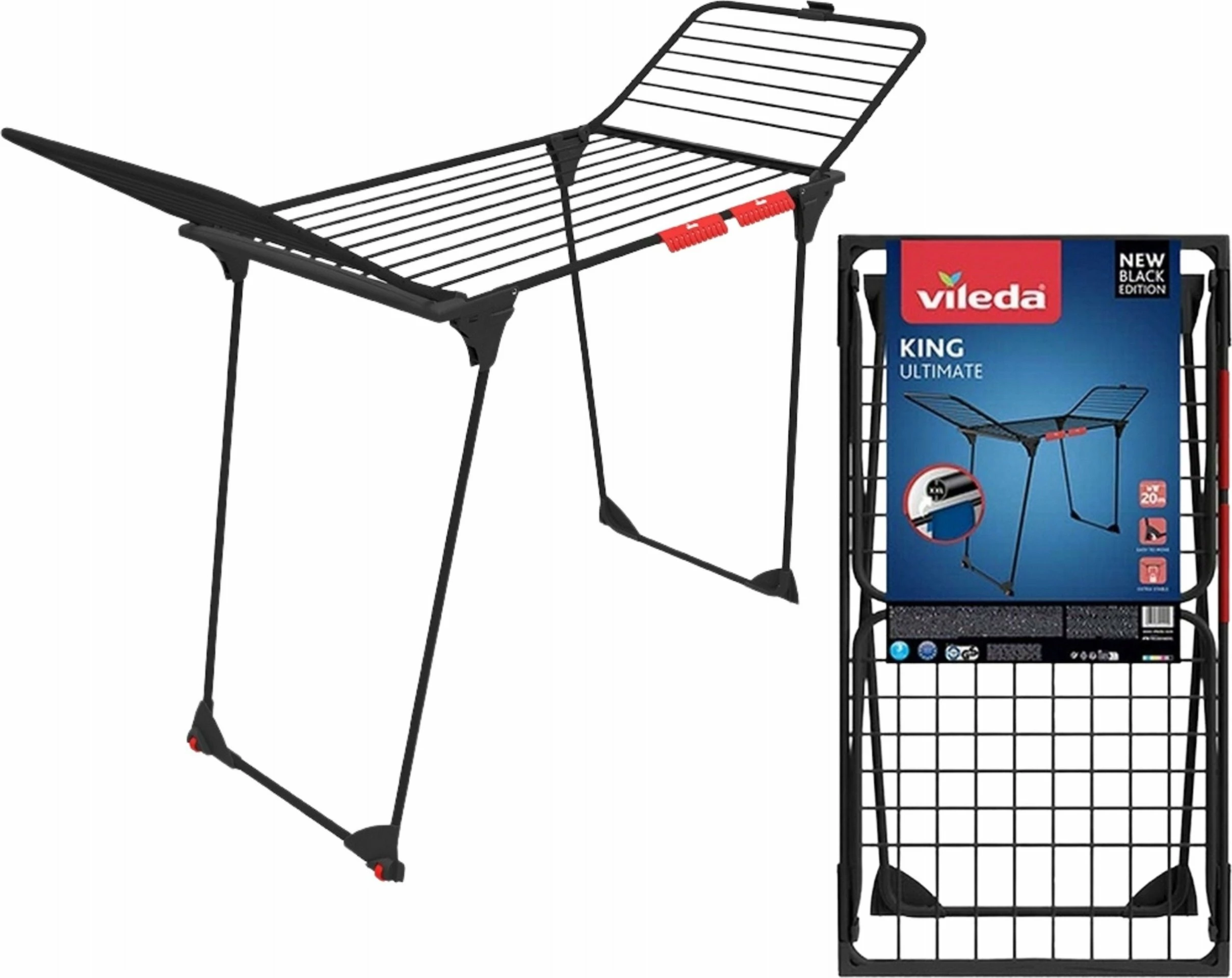 Tharëse rrobash Vileda King Ultimate, 20 m, 174x56x112 cm, e zezë
