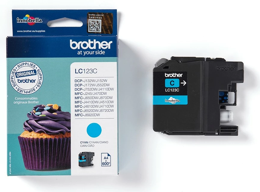 Kasetë bojë Brother LC123C, Cyan, 600 faqe