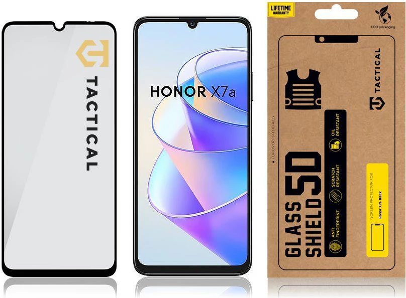 Xham i kalitun mbrojtës Tactical Full Glue 5D për Honor X7A 0.33mm 9H, i zi, set me aksesorë instalimi