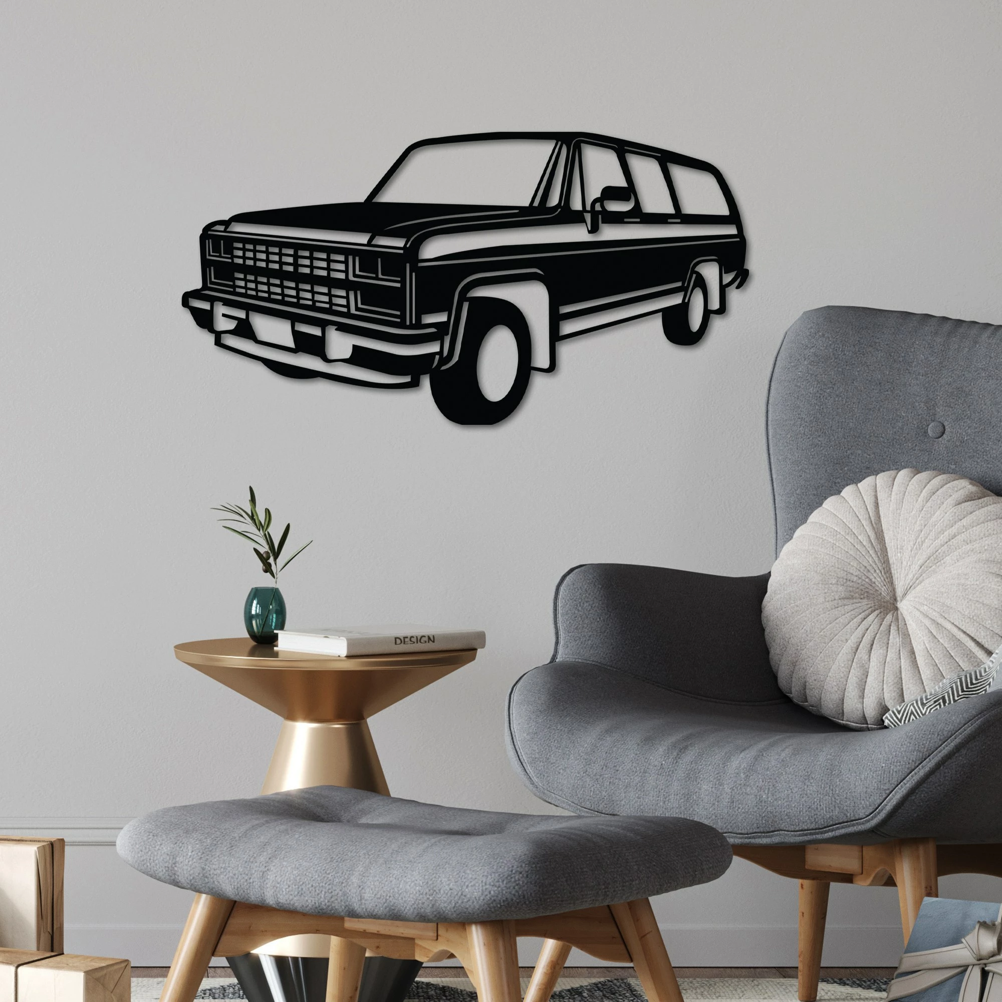 Aksesor dekorativ metalik për mur, Wallity, Chevrolet Suburban, ngjyrë e zezë, 60x32cm