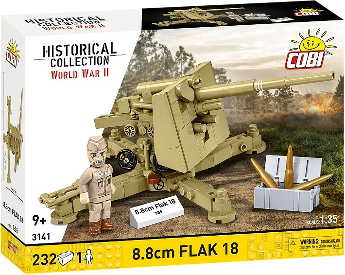 Set lodrash ndërtimi, Cobi, 8.8 cm Flak 18 (COBI-3141), 232 pjesë, shkallë 1:35, me figurë, ngjyrë shkretëtire