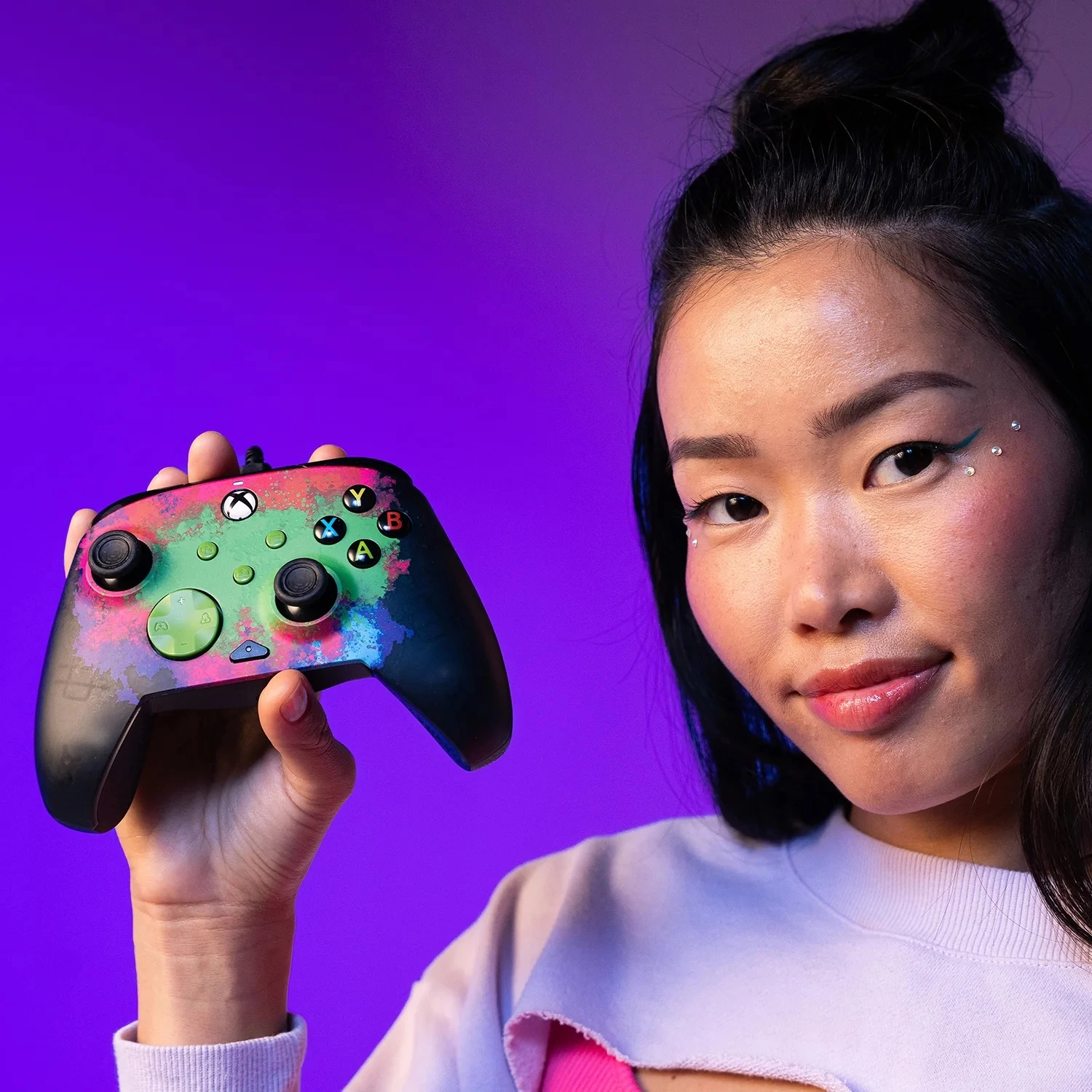 Kontroller me kabllo për Xbox PDP Rematch Space Dust, USB-C 2.4 m, glow in the dark
