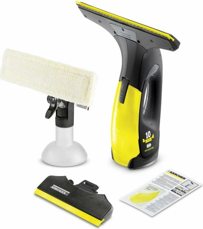 Pastrues dritaresh me vakum, Kärcher WV 2 Premium Black Edition (1.633-426.0), me bateri, me grykë të ngushtë dhe shishe spërkatëse, zi/verdhë, set