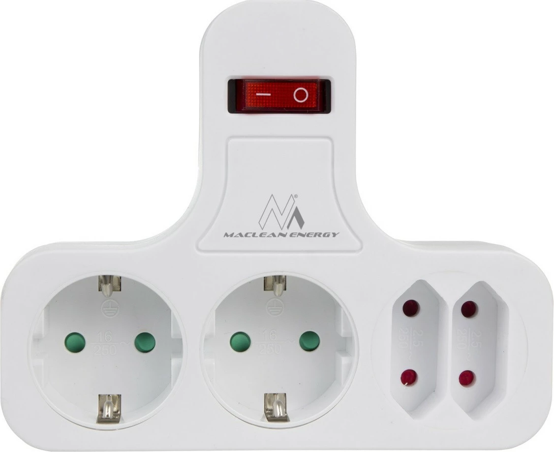 Prizë shumëfishe Maclean MCE224F (MCE224 G), 4 dalje (2x Type F Schuko + 2x Type C), me switch, e bardhë