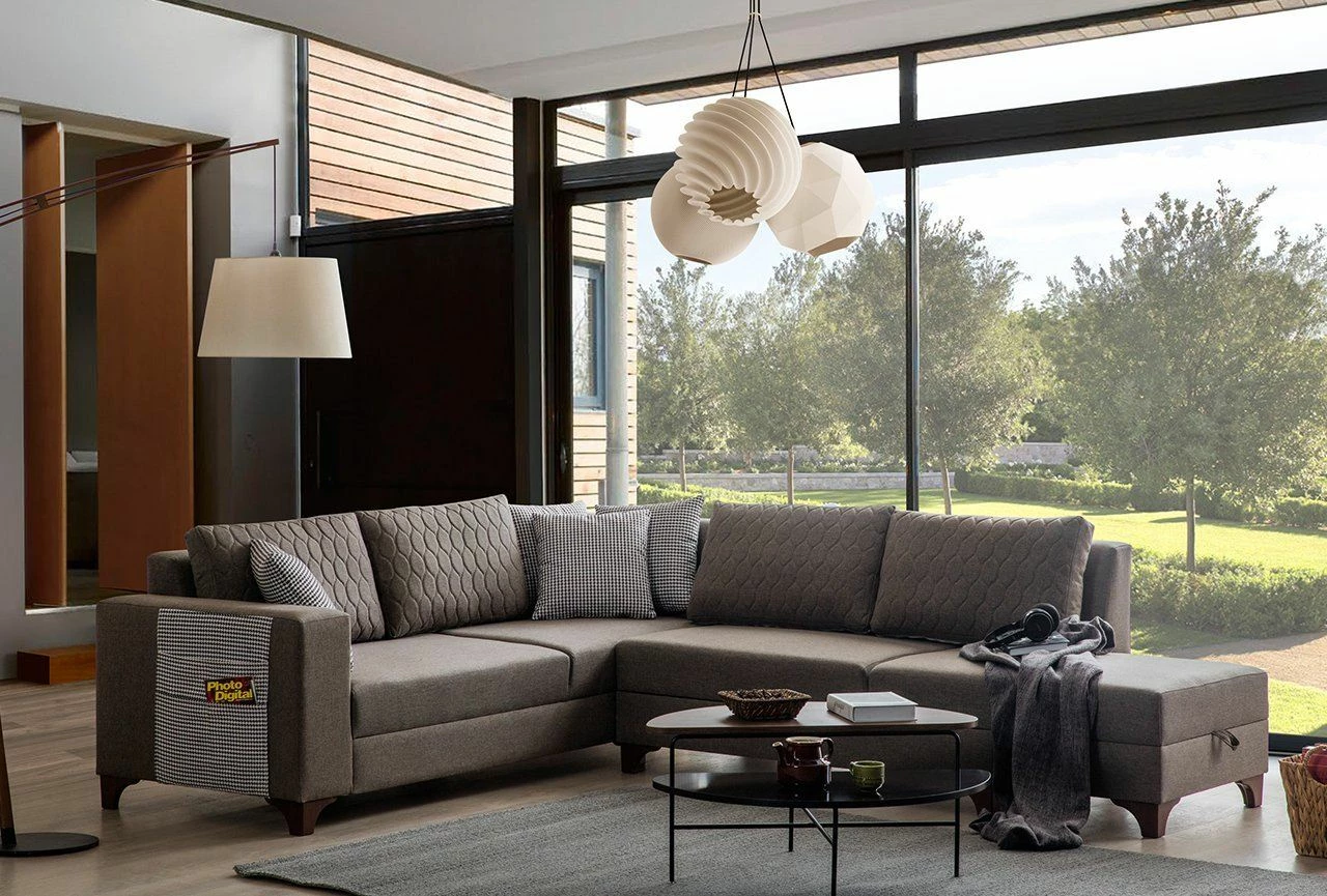 Kënd divan-krevat Atelier del Sofa, Loft, ngjyrë kafe, me 8 jastëkë