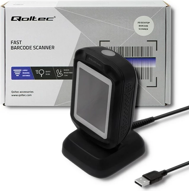 Skaner barkodi dhe QR Qoltec 50864, USB, i zi