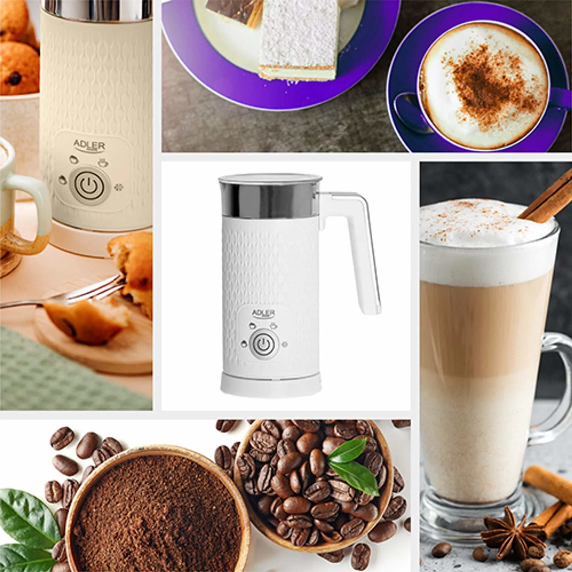 Shkumëzues qumështi Adler AD 4495 500W, me ngrohje, 300 ml/130 ml, krem